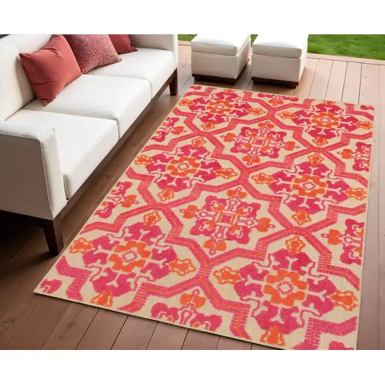 Pink and Orange Medallion Indoor Outdoor Area Rug Photo 1