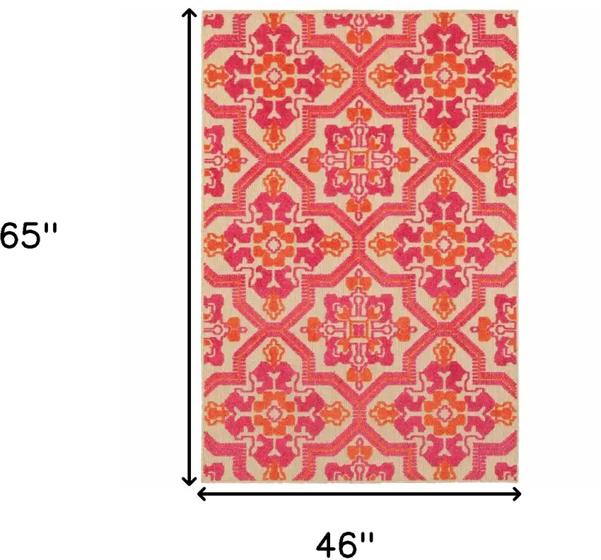 Pink and Orange Medallion Indoor Outdoor Area Rug Photo 7