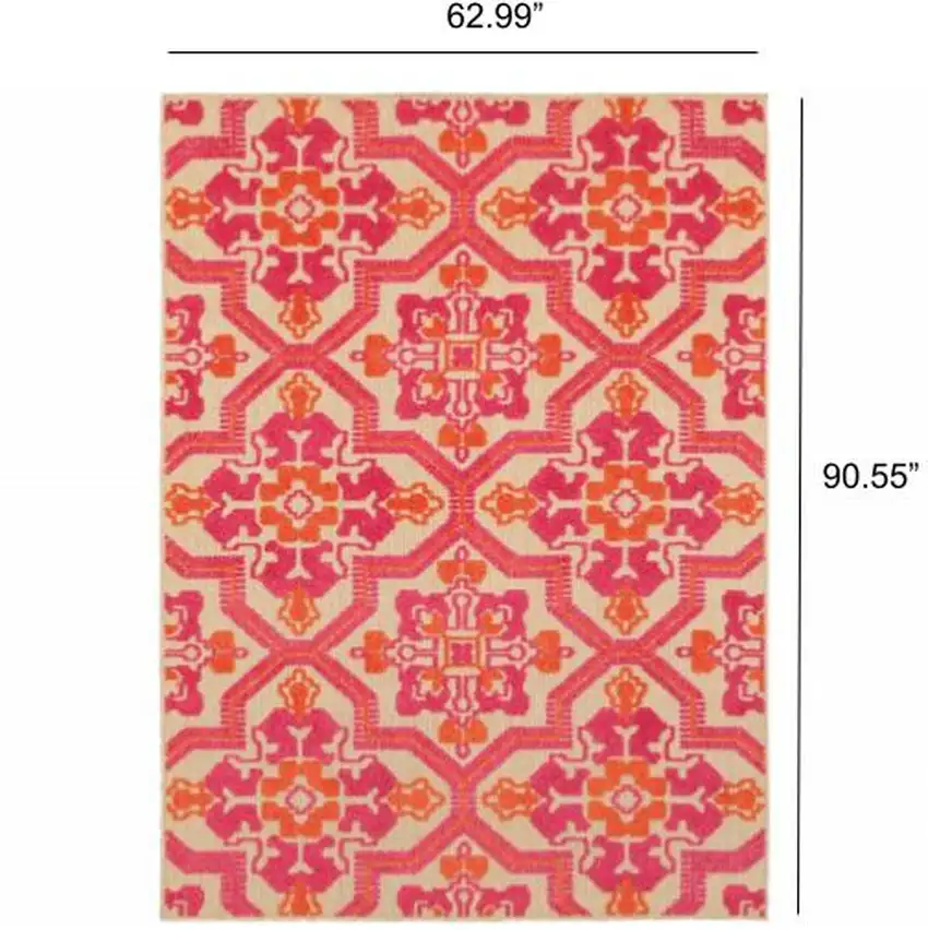Pink and Orange Medallion Indoor Outdoor Area Rug Photo 5