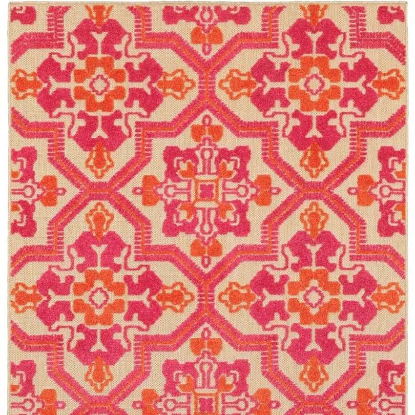 Pink and Orange Moroccan Indoor Outdoor Area Rug Photo 4