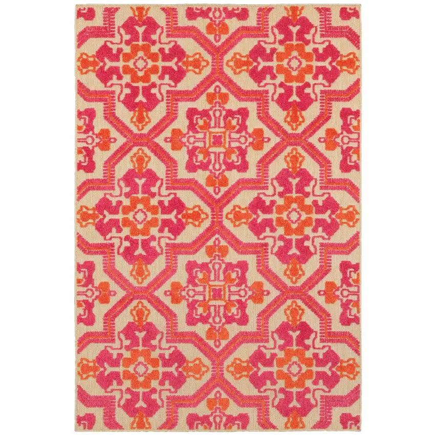 Pink and Orange Medallion Indoor Outdoor Area Rug Photo 1