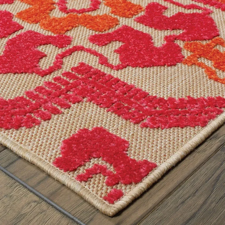 Pink and Orange Medallion Indoor Outdoor Runner Rug Photo 2