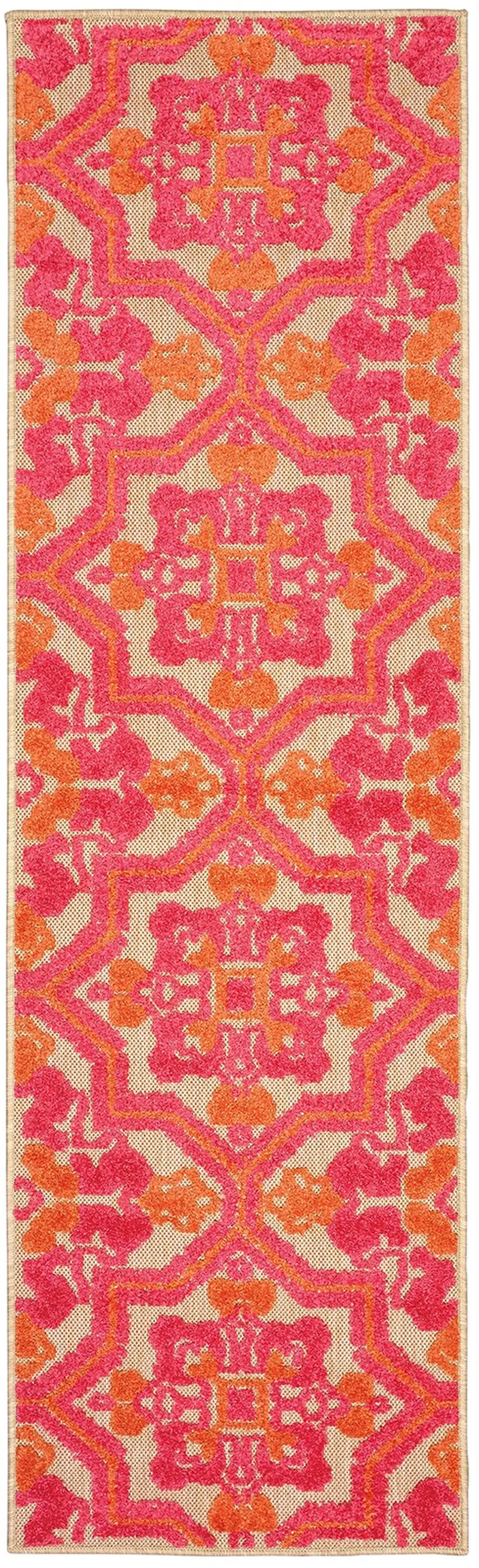 Pink and Orange Medallion Indoor Outdoor Runner Rug Photo 1