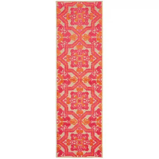 Pink and Orange Medallion Indoor Outdoor Runner Rug Photo 1
