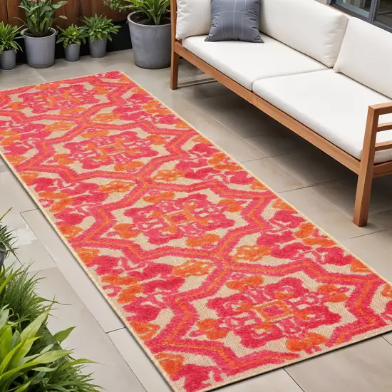Pink and Orange Moroccan Indoor Outdoor Area Rug Photo 1