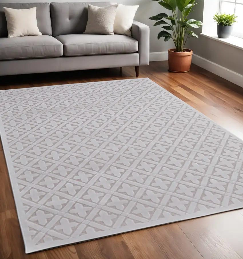 Pink and White Geometric Power Loom Area Rug Photo 1