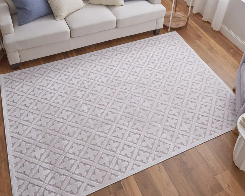 Pink and White Geometric Power Loom Area Rug Photo 5