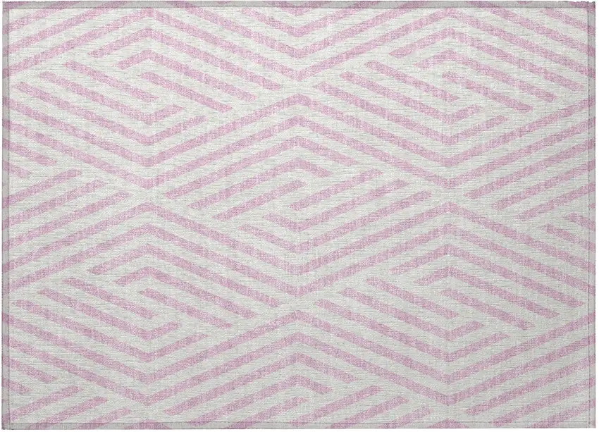Pink and White Geometric Washable Non Skid Indoor Outdoor Area Rug Photo 5