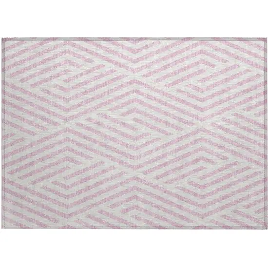 Pink and White Geometric Washable Non Skid Indoor Outdoor Area Rug Photo 2