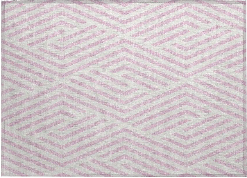 Pink and White Geometric Washable Non Skid Indoor Outdoor Area Rug Photo 2