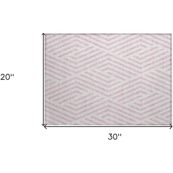 Pink and White Geometric Washable Non Skid Indoor Outdoor Area Rug Photo 3