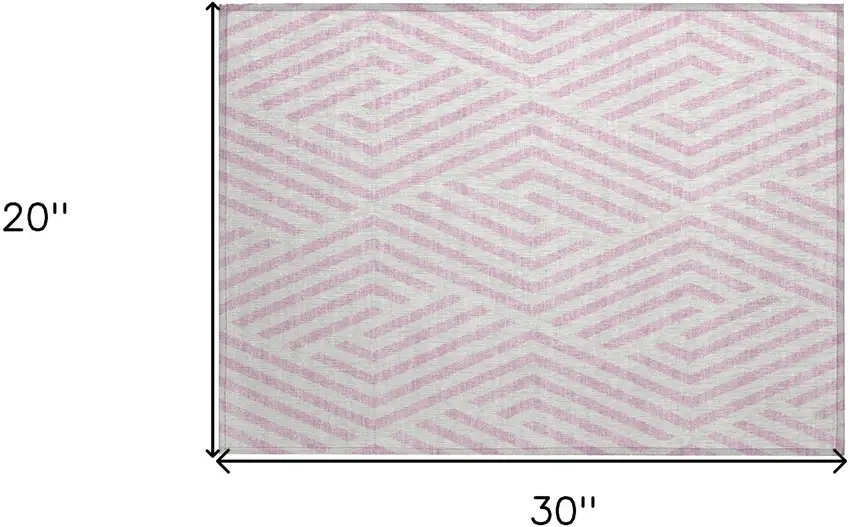 Pink and White Geometric Washable Non Skid Indoor Outdoor Area Rug Photo 3
