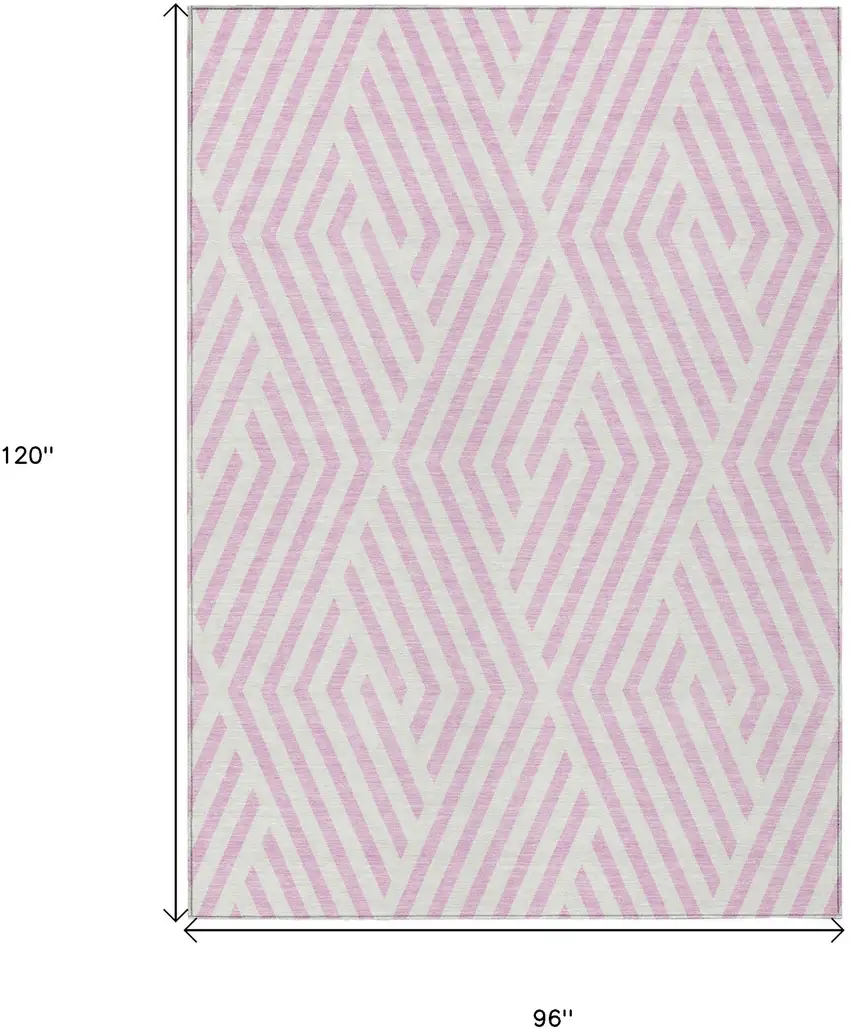 Pink and White Geometric Washable Non Skid Indoor Outdoor Area Rug Photo 3