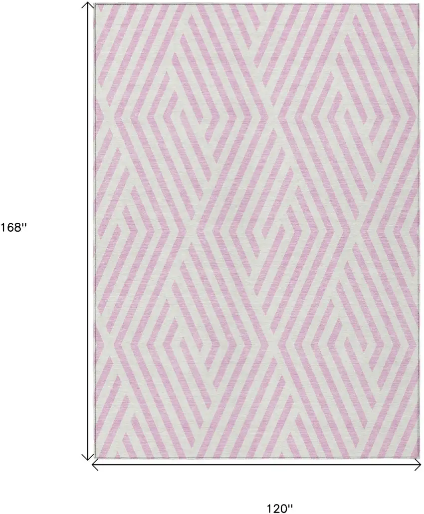 Pink and White Geometric Washable Non Skid Indoor Outdoor Area Rug Photo 3