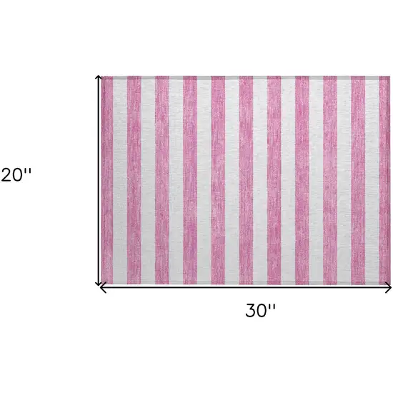 Pink and White Striped Washable Non Skid Indoor Outdoor Area Rug Photo 3
