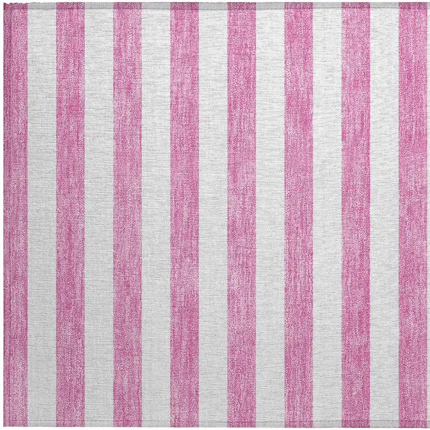 Pink and White Striped Washable Non Skid Indoor Outdoor Area Rug Photo 7
