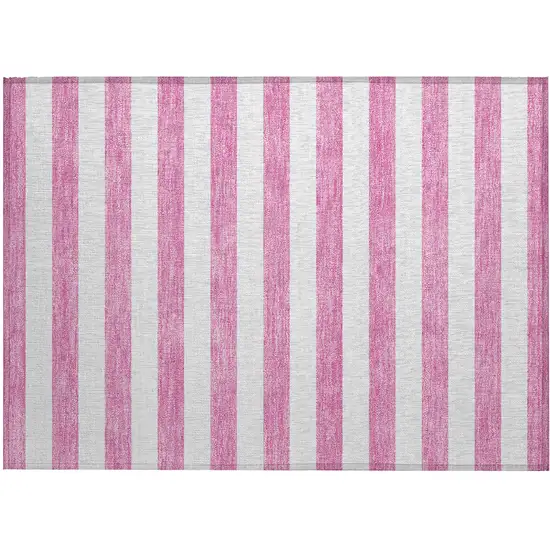 Pink and White Striped Washable Non Skid Indoor Outdoor Area Rug Photo 2