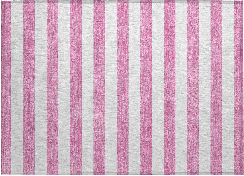 Pink and White Striped Washable Non Skid Indoor Outdoor Area Rug Photo 2