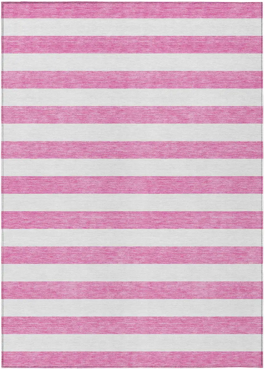 Pink and White Striped Washable Non Skid Indoor Outdoor Area Rug Photo 2