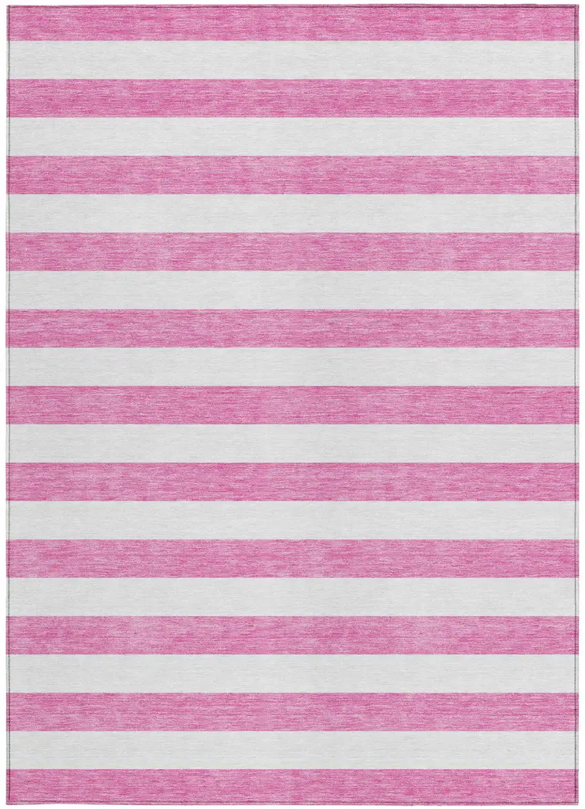 Pink and White Striped Washable Non Skid Indoor Outdoor Area Rug Photo 4