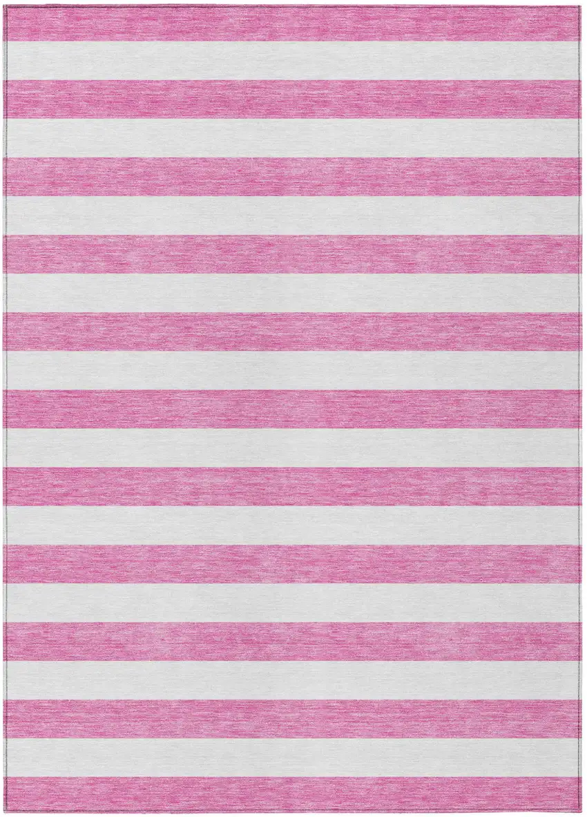 Pink and White Striped Washable Non Skid Indoor Outdoor Area Rug Photo 2