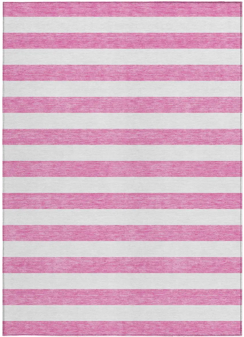 Pink and White Striped Washable Non Skid Indoor Outdoor Area Rug Photo 5
