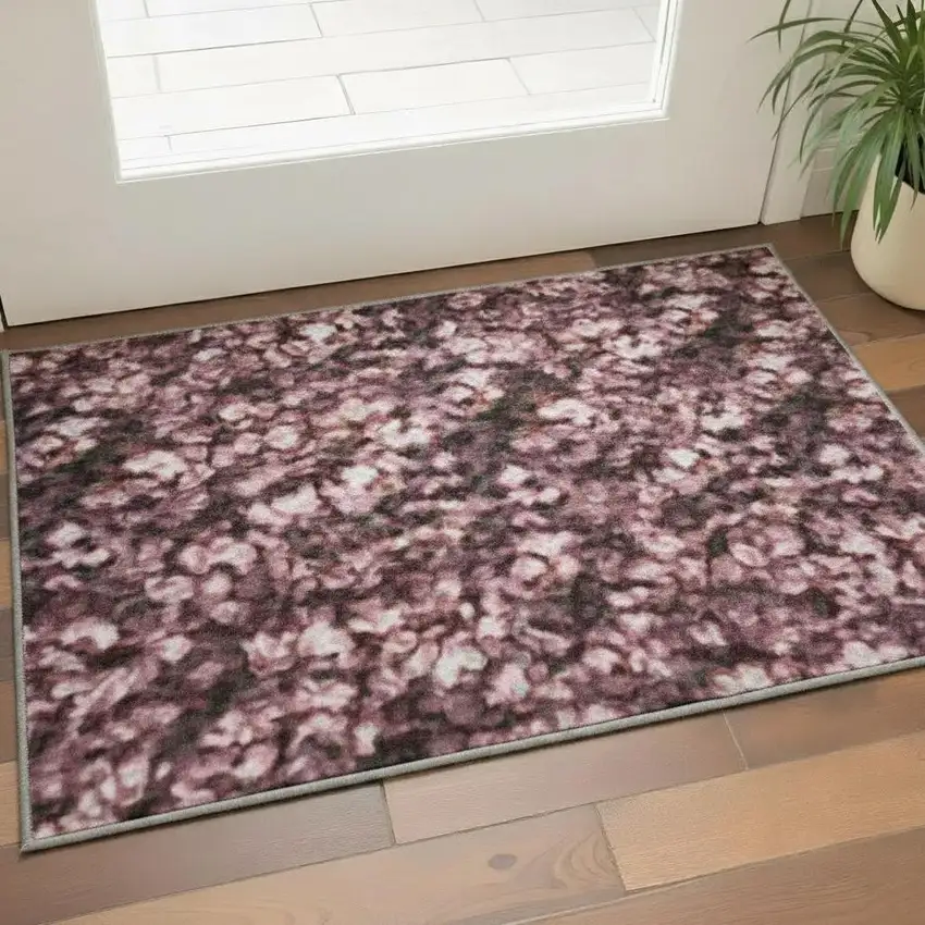 Plum And Beige Abstract Washable Area Rug With UV Protection Photo 2