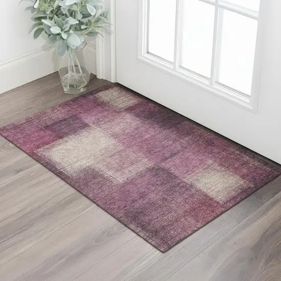 Plum And Beige Abstract Washable Area Rug With UV Protection Photo 1