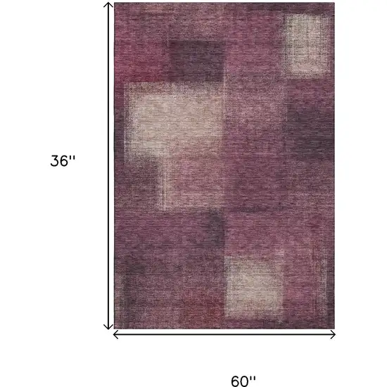 Plum And Beige Abstract Washable Area Rug With UV Protection Photo 3