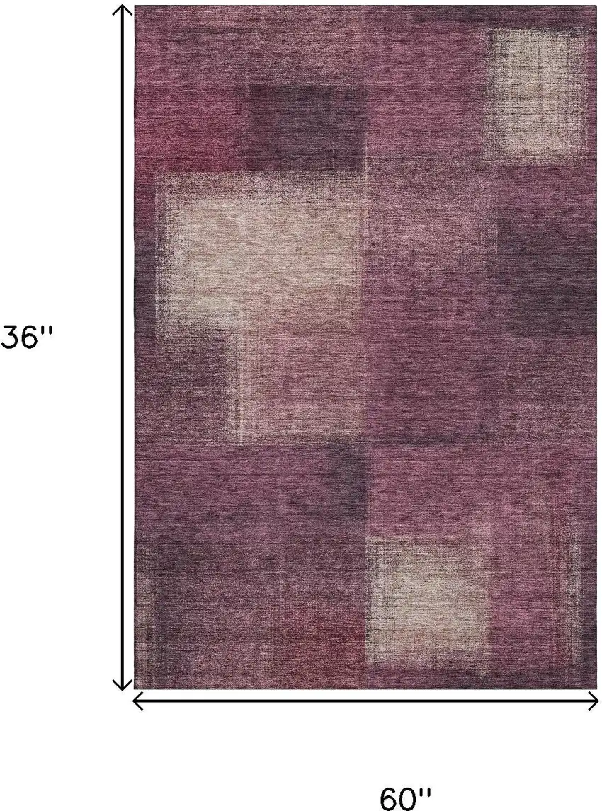 Plum And Beige Abstract Washable Area Rug With UV Protection Photo 3