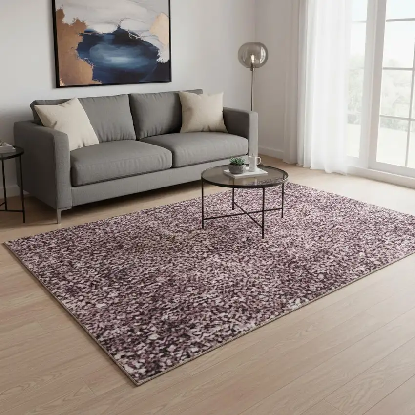 Plum And Beige Abstract Washable Area Rug With UV Protection Photo 2