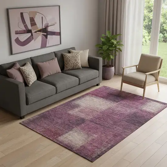 Plum And Beige Abstract Washable Area Rug With UV Protection Photo 2