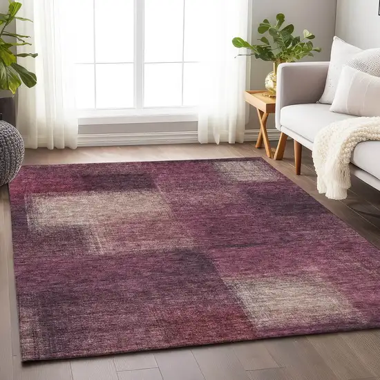 Plum And Beige Abstract Washable Area Rug With UV Protection Photo 5