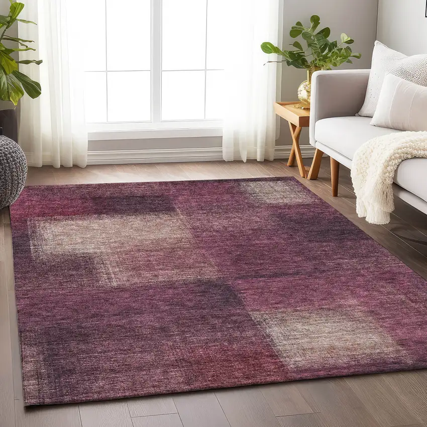 Plum And Beige Abstract Washable Area Rug With UV Protection Photo 5