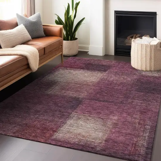 Plum And Beige Abstract Washable Area Rug With UV Protection Photo 6