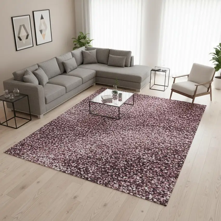 Plum And Beige Abstract Washable Area Rug With UV Protection Photo 2