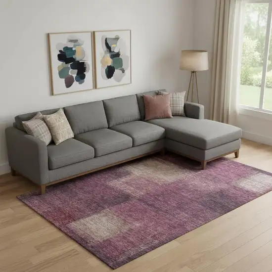 Plum And Beige Abstract Washable Area Rug With UV Protection Photo 1