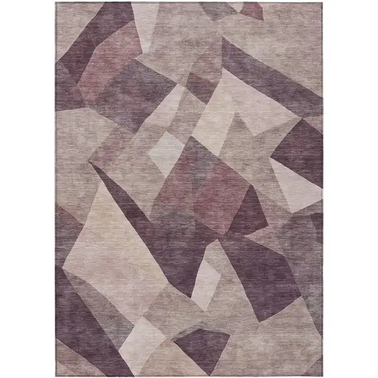 Plum And Beige Abstract Washable Indoor Outdoor Area Rug Photo 1