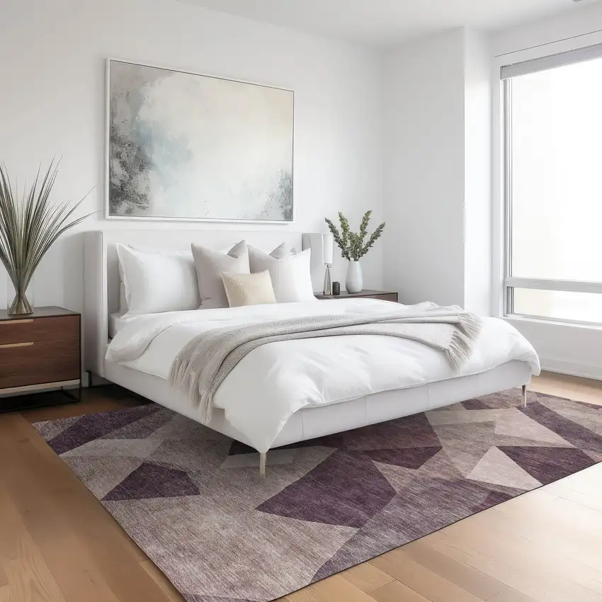 Plum And Beige Abstract Washable Indoor Outdoor Area Rug Photo 6