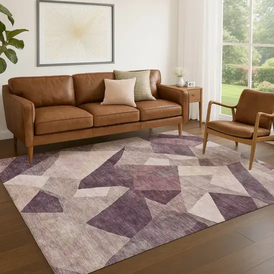 Plum And Beige Abstract Washable Indoor Outdoor Area Rug Photo 5