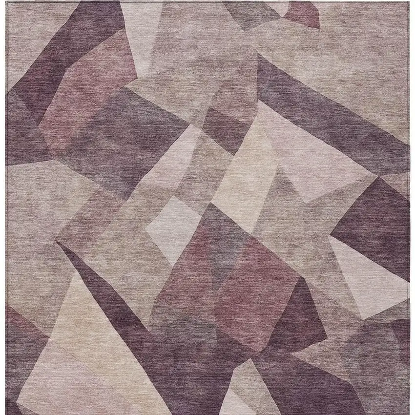 Plum And Beige Abstract Washable Indoor Outdoor Area Rug Photo 3