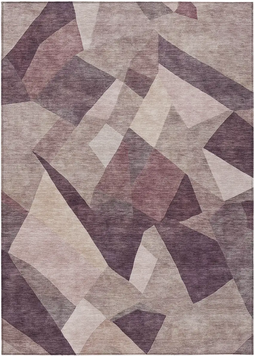 Plum And Beige Abstract Washable Indoor Outdoor Area Rug Photo 1