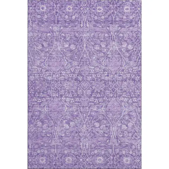 Plum And Beige Floral Washable Area Rug With UV Protection Photo 1