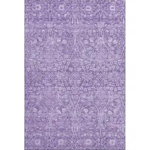 Photo of Plum And Beige Floral Washable Area Rug With UV Protection