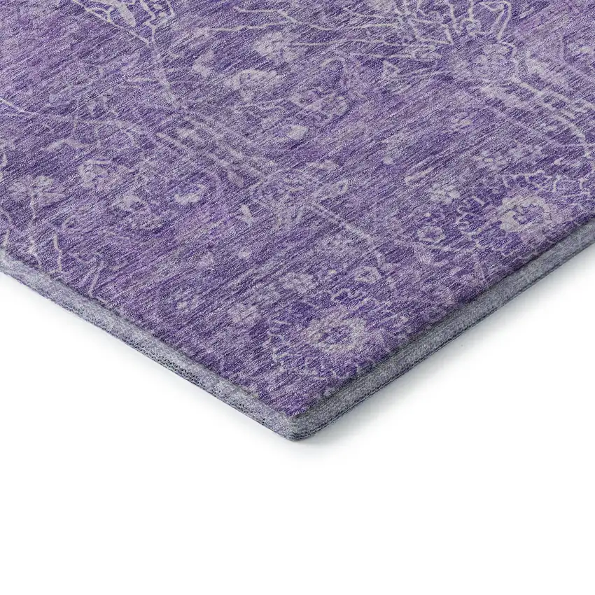Plum And Beige Floral Washable Area Rug With UV Protection Photo 6