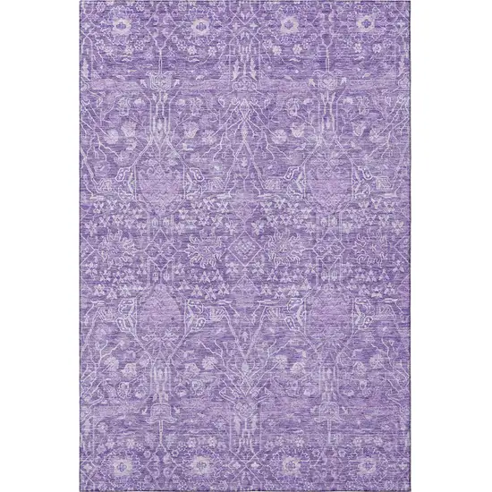 Plum And Beige Floral Washable Area Rug With UV Protection Photo 2