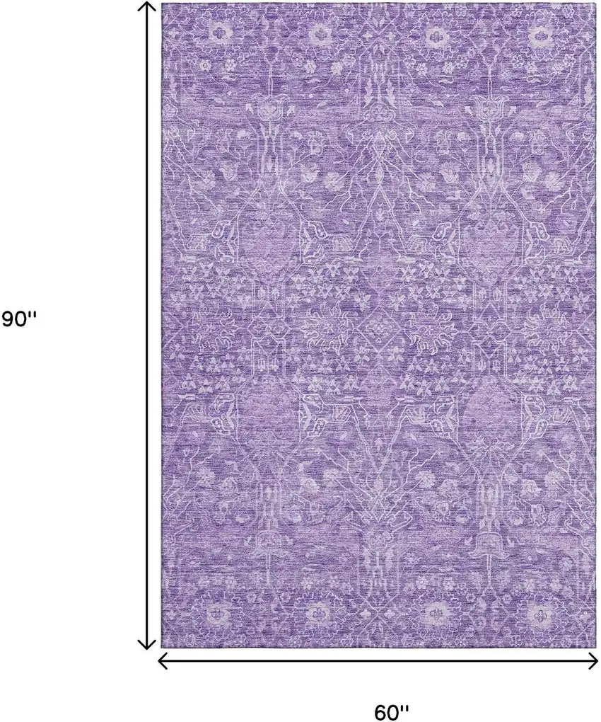 Plum And Beige Floral Washable Area Rug With UV Protection Photo 9