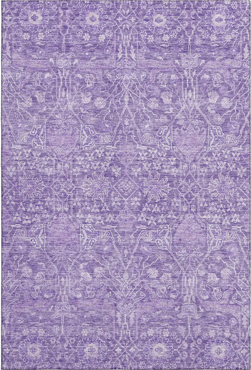 Plum And Beige Floral Washable Area Rug With UV Protection Photo 1