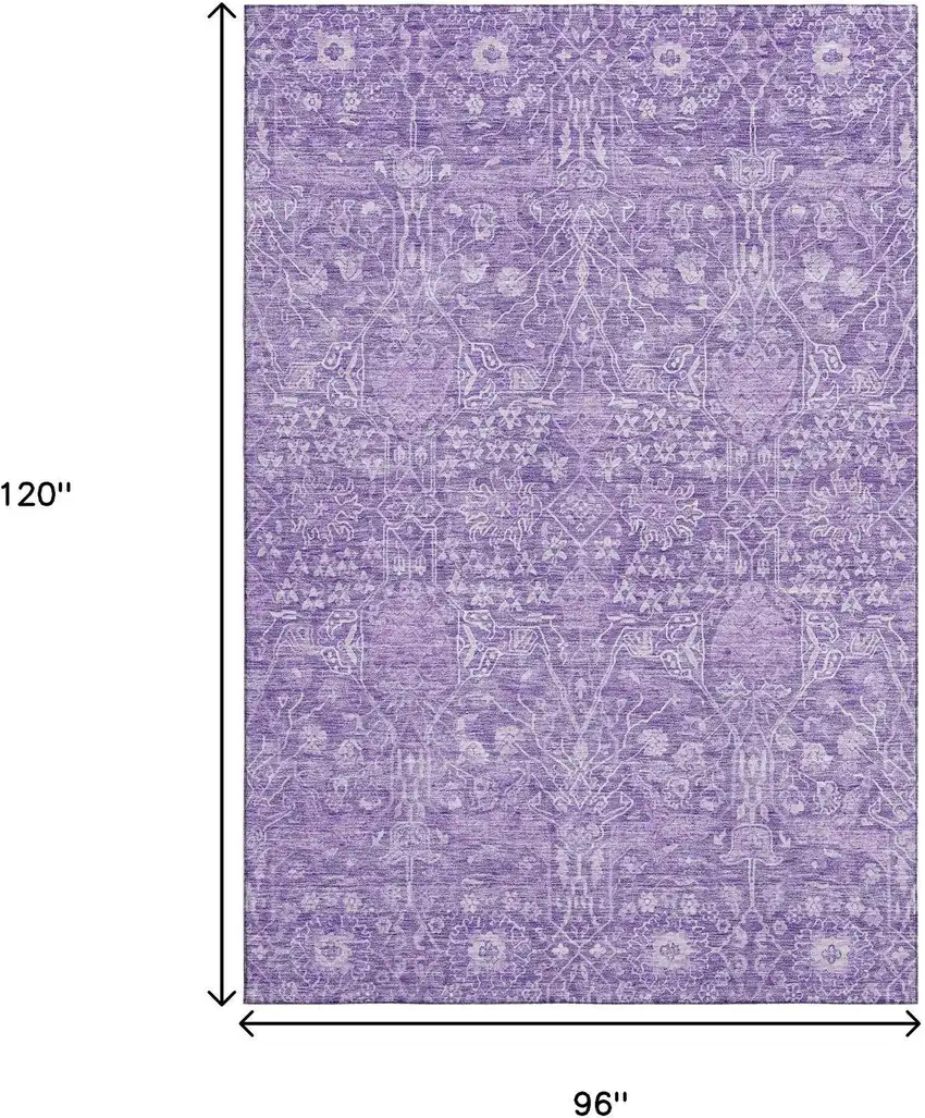 Plum And Beige Floral Washable Area Rug With UV Protection Photo 6
