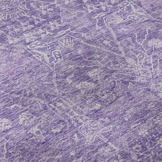 Plum And Beige Floral Washable Area Rug With UV Protection Photo 9